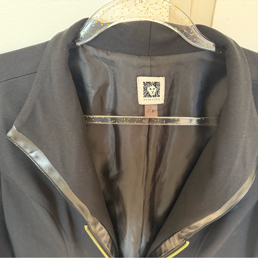 Anne Klein Black Blazer with Faux Leather Trim